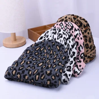 

Fashion Women Beanie Hat Leopard women Cap Spring Autumn Winter Ladies' Hats Caps Leopard Print Knitted Winter Female Hat