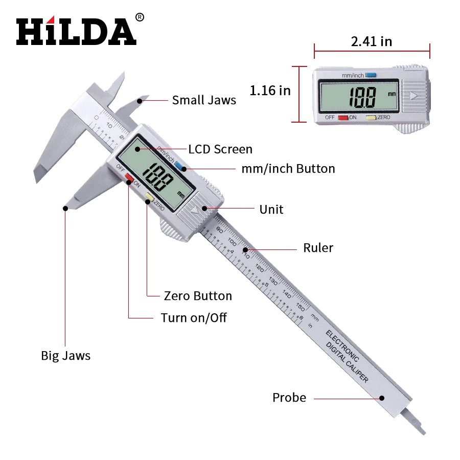 HILDA 150 мм штангенциркуль цифровой электронный цифровой штангенциркуль микрометр с ЖК-дисплеем измерительный инструмент 6 дюймов
