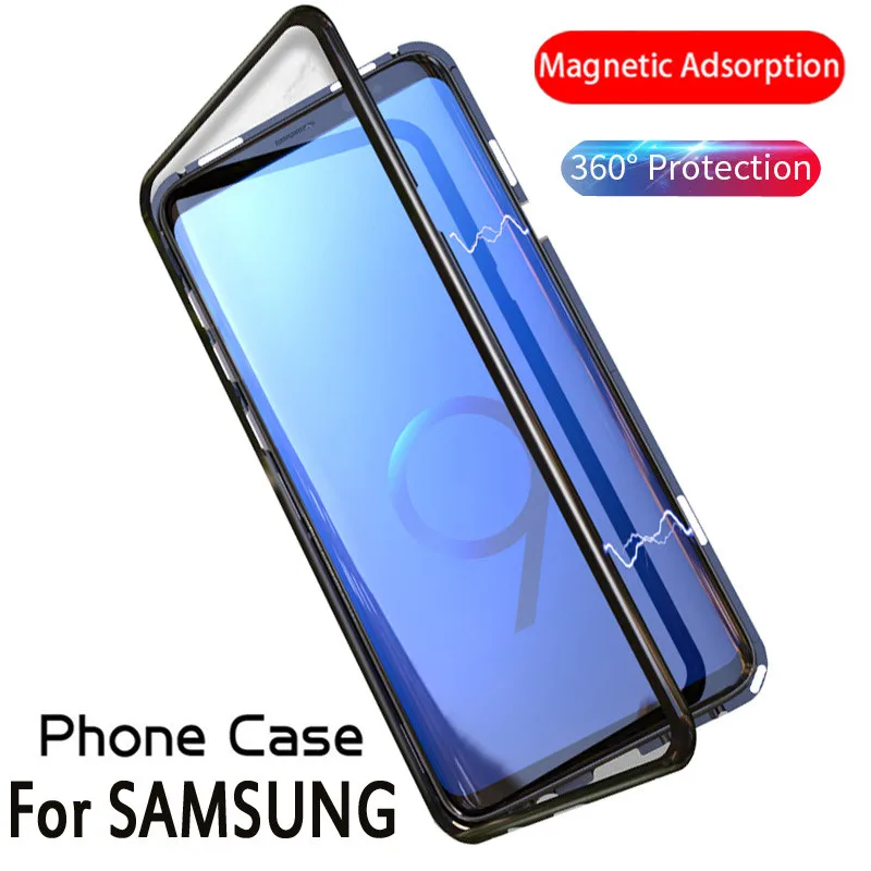 

Magnetic Case for Samsung J6 S8 S9 Plus Case Cover for Samsung Note 8 9 S8 S9 Metal Magnet Absorption Tempered Glass Flip Cover