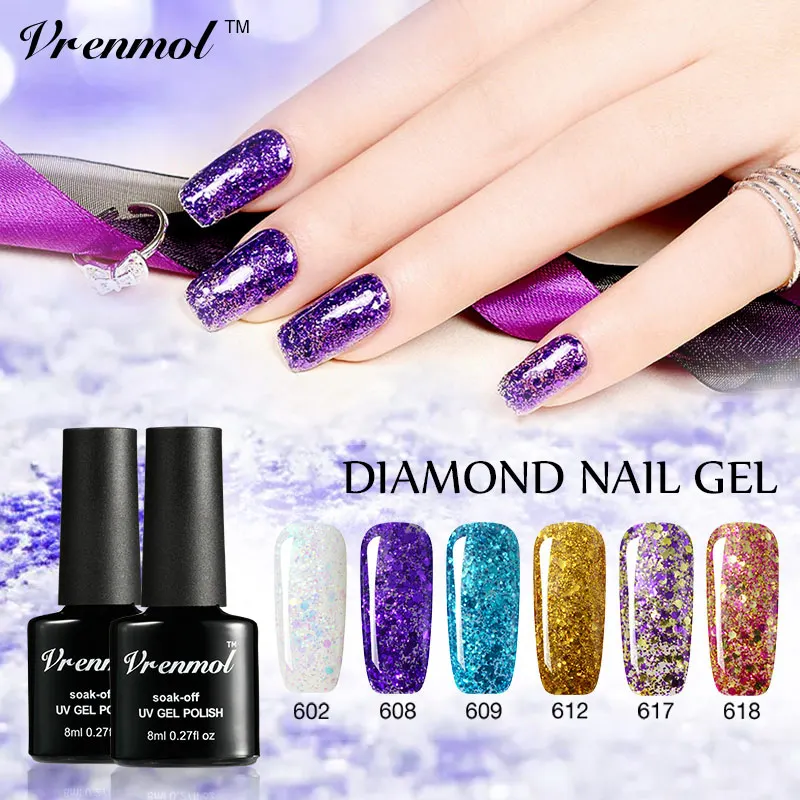 

Vrenmol Glass Bottles 3D Gel Varnish Shiny Neon Rainbow Nails UV Gel Nail Polish Long-lasting Primer Professional Top Base Coat