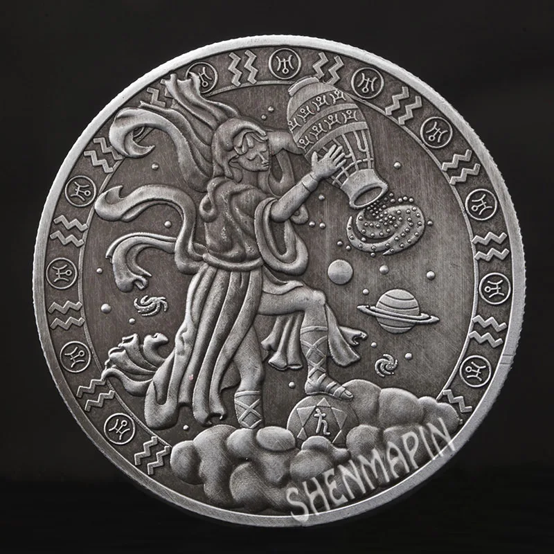 12 созвездий Антикварная Серебряная Памятная монета, персонаж, астрология, солнце, луна, коллекционные монеты, подарки