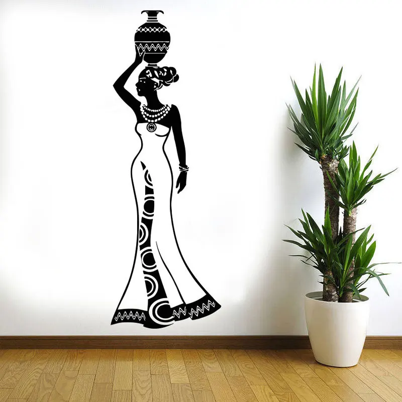 

Wall Vinyl Sticker Decals Mural Room Design Pattern Art Decor African Woman Girl Africa Culture Dance Style Pitcher Vase AM26