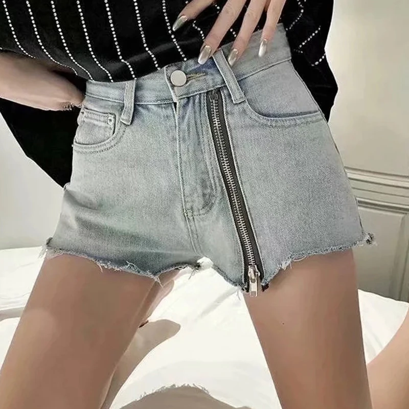 

Summer sexy women side zipper irregular denim hot shorts female denim casual shorts High waist slim denim shorts for women 2019