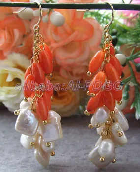 

Natural Keshi Pearl&Coral Earrings