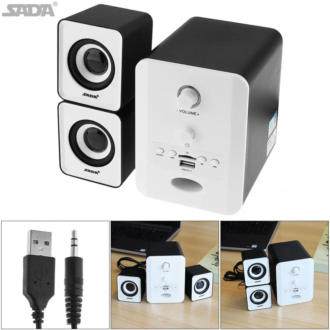 

SADA Mini Stereo Combination Speaker Portable Column Subwoofer Computer Speaker Support TF Card Play for Laptop Cellphone