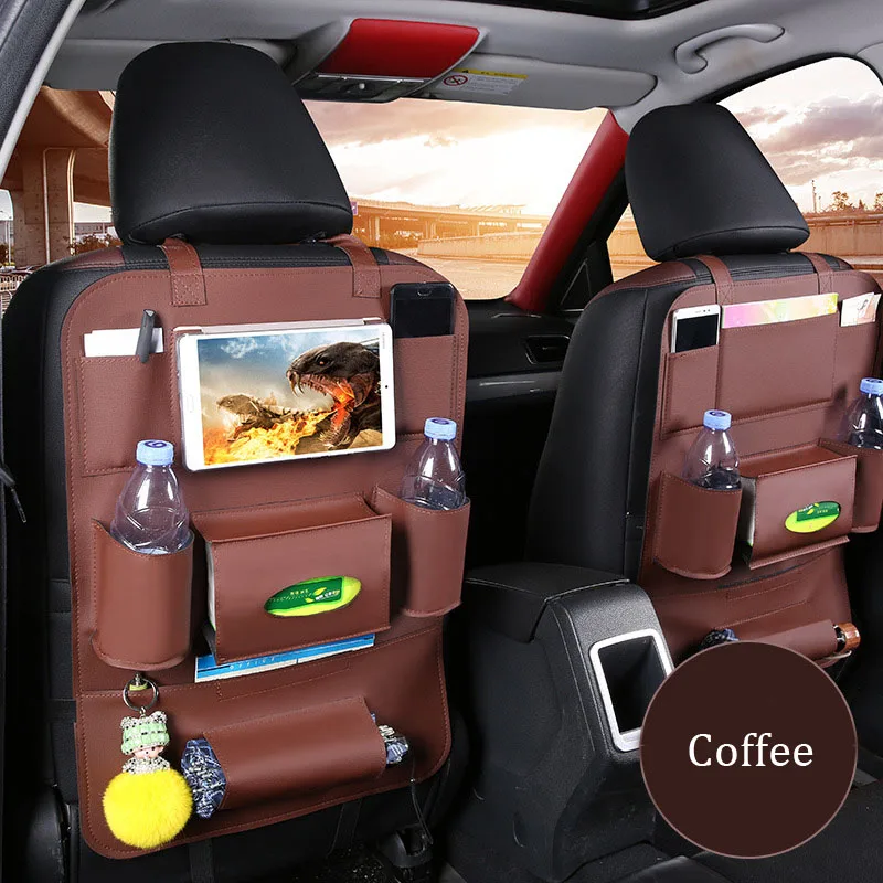 ZOLLOR 1 шт. кожаное автомобильное заднее сиденье iPad висячая сумка держатель крюк для хранения автомобиля для детских игрушек карманный органайзер для хранения мелочей - Цвет: Coffee