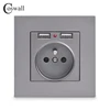 Coswall двойной usb-порт для зарядки 5 в 2,1 а светодиодный индикатор 16А настенная французская розетка ПК Панель Серый Черный Белый Золотой 4 цвета ► Фото 1/3