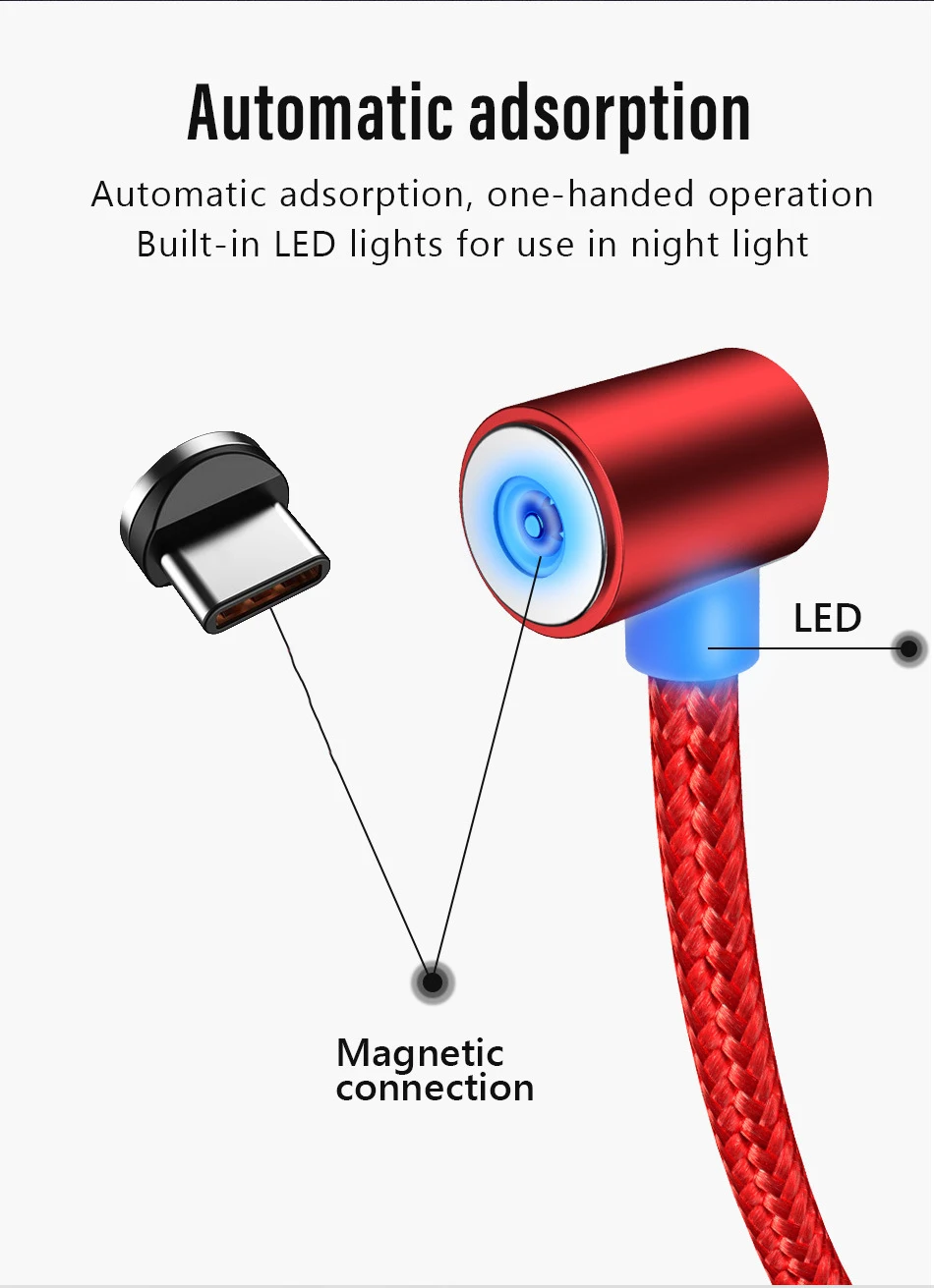 Магнитный type C Быстрый зарядный локтевой кабель 2,1 A 90 градусов Micro USB C кабель к USB шнур магнит для samsung S10 S9 S8 huawei Xiaomi