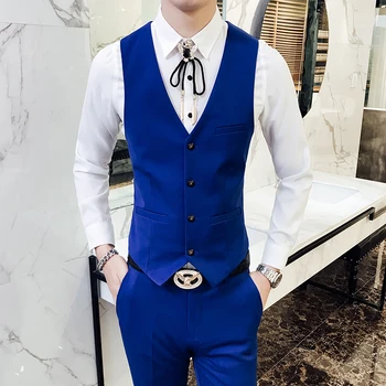

Pure Color Men 2 Piece Set Fashion Casual Men Suit Vests and Pants Size S XL 2XL 3XL Man Dress Waistcoat with Trousers