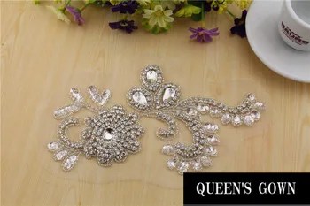 

Handmade hot rhinestone patch and crystal appliques trimming for bridal wedding sash RT031