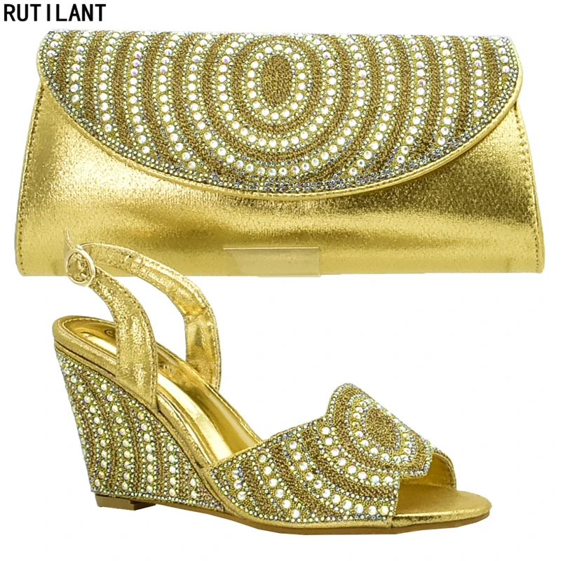 

New Arrival Italian Shoes with Matching Bags Set Decorated with Rhinestone Luxury Shoes Women Designers Women High Heels