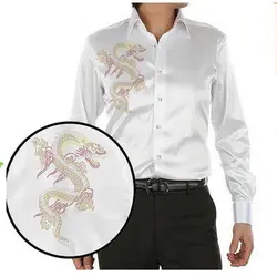 2017  fashion design chinese dragon printing men's silk shirt casual  men long sleeve  summer wedding dress shirt party shirt