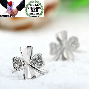 

OMHXZJ Wholesale European Fashion Woman Girl Party Wedding Gift Leaves White AAA Zircon 925 Sterling Silver Stud Earrings EA13