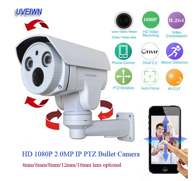 UVEIWN SONY CMOS IMX322+Hi3516 CCTV Security PTZ IP Camera HD 1080P 2MP PTZ Bullet Camera Motorized 4/6/8/12mm Lens IR 60M
