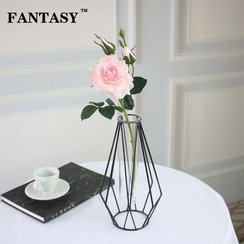 

FANTASY 1pcs 4 Heads Pink Color Rose Artificial Flower Silk Fake Flowers Branch Bridal Handmade Bouquet Plant for Wedding Home