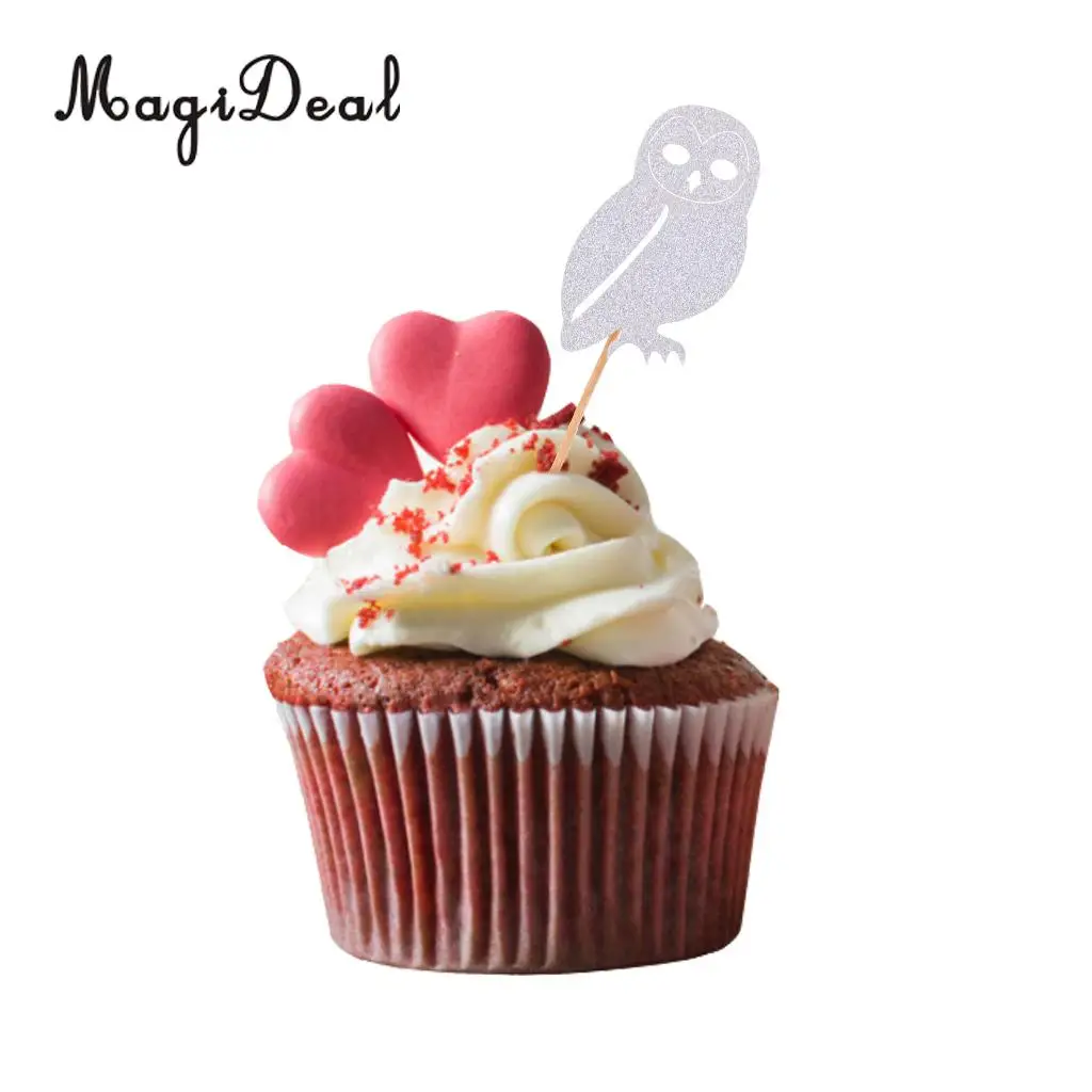 MagiDeal Lovely 20Pcs Glitter Owl Animal Cake Cupcake Topper Picks for Baby Shower Birthday Party Halloween Decor Prop 3 Colors