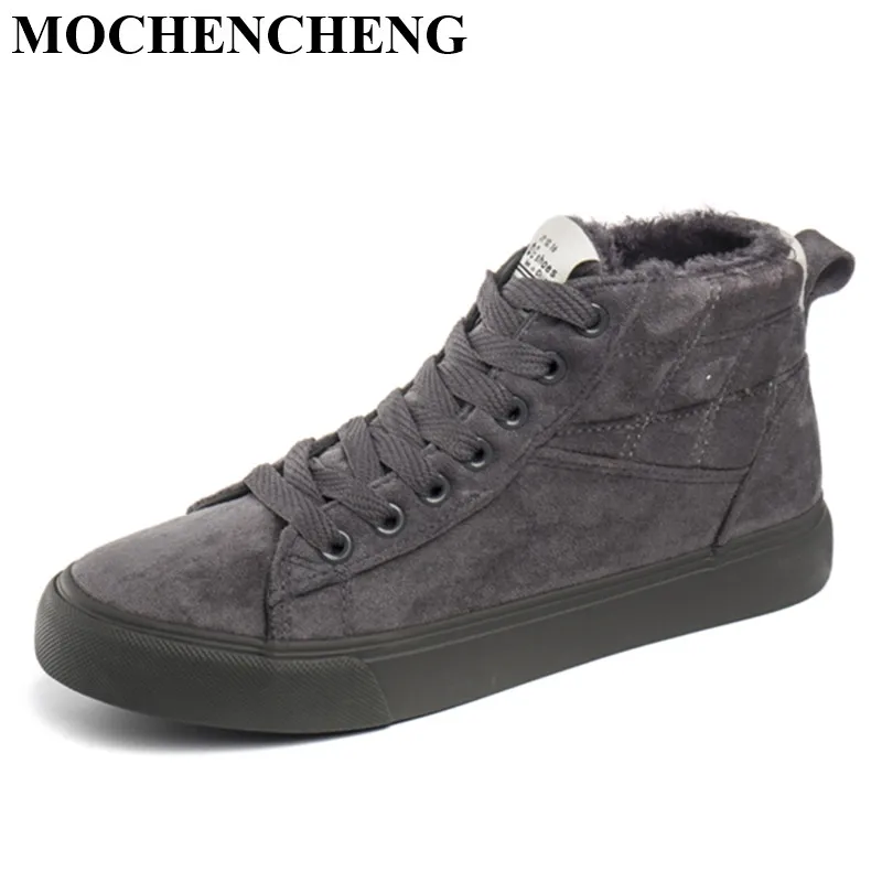 

New Women High Top Flat Cotton Shoes Lace-up Sneakers with Fur Warm Autumn Winter Solid Fleeces Student Skate Footwear Anti-skid