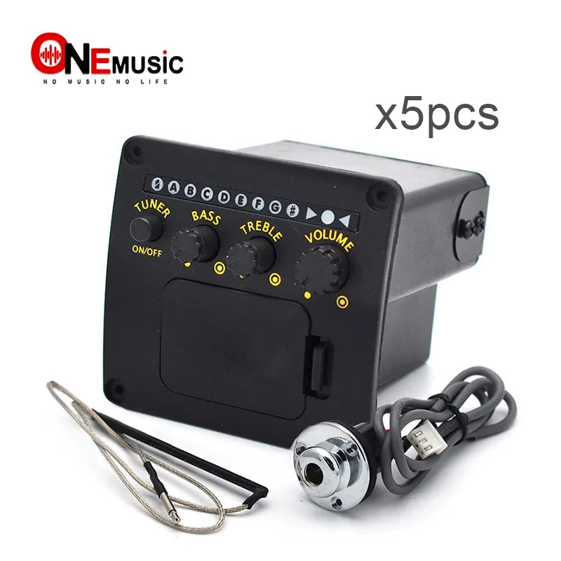 5pcs 2 Bands EQ Equalizer with Tuner for Acoustic Guitar Pickup Black Wholesalein Guitar Parts