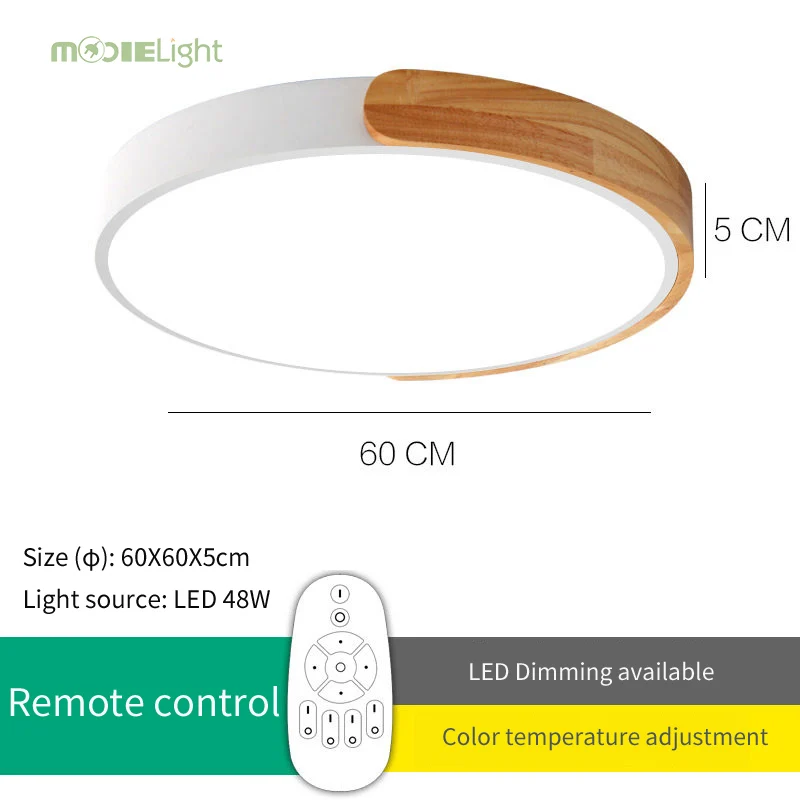 Круглый Деревянный светодиодный потолочный светильник с пультом дистанционного управления, цветной потолочный светильник для гостиной, столовой, кухни - Цвет корпуса: Dia60cm RC Dimmer