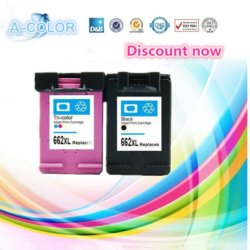 2 Pcs Black & Tri color Ink cartridge for hp ink 662 For HP662 662 XL for Deskjet 1015 1515 2515