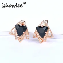 Isholee, черные Большие треугольники, Кристальные серьги-гвоздики для женщин, циркон и опал, камень, 585, розовое золото, серьги, геометрические ювелирные изделия esp05