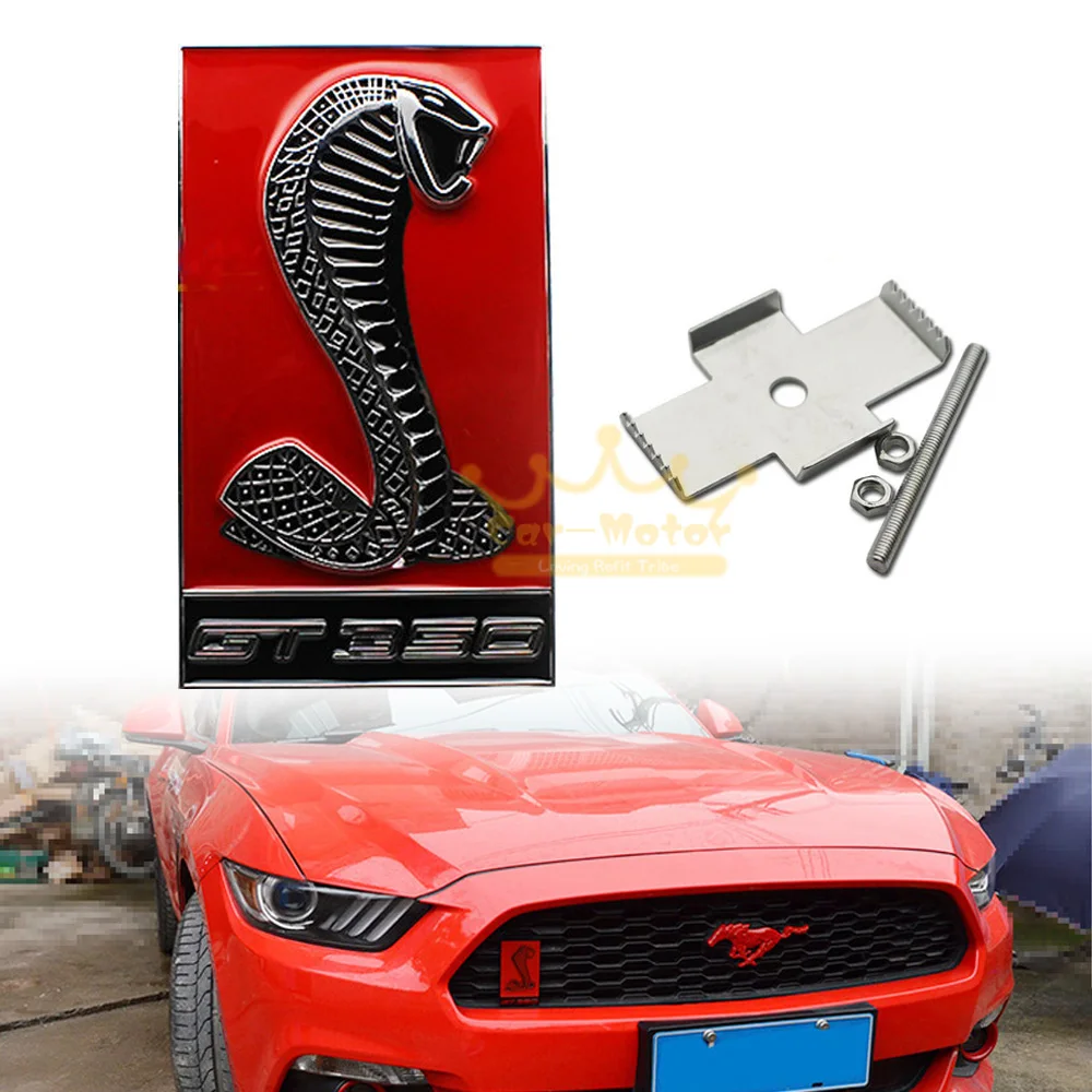 

Car 3D Red Cobra GT350 Front Hood Grille Emblem Sticker for Ford Mustang Shelby (0244)
