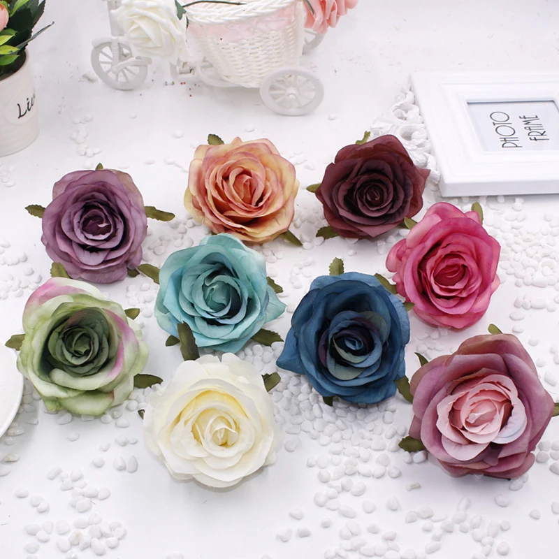 

50pcs/lot simulation flower head rose silk flowers home decoration artificial flower heads DIY For wedding background wall decor
