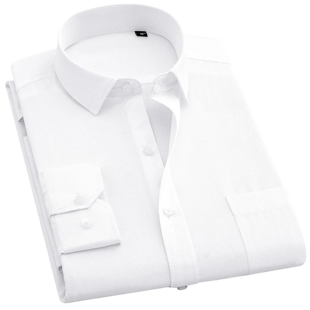 

XS-7XL Brand Men Dress Shirts Mens Slim Fit work social Shirt Solid Color Formal clothes white Blue pink Shirt Easy Care