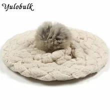 Вязаный крючком берет для маленьких девочек, милые шапочки, детская теплая зимняя шапка бежевого/розового/Красного/желтого цвета для детей 1-6 лет