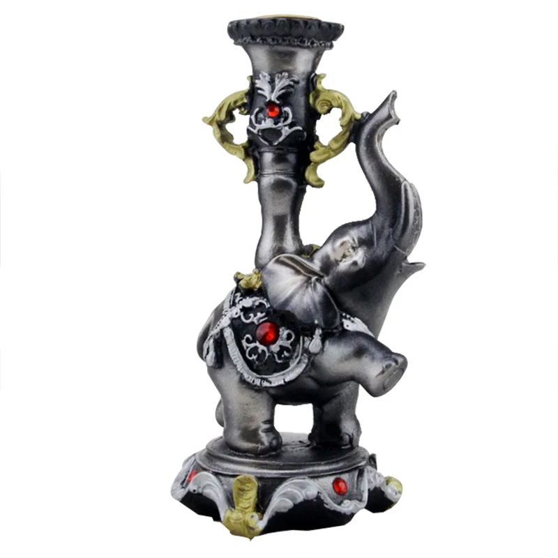 

Home Decoration Elephant Candlestick Figurine Ornament Creative Household Retro Elephant Candle Holder Desktop Resin Crafts Gift