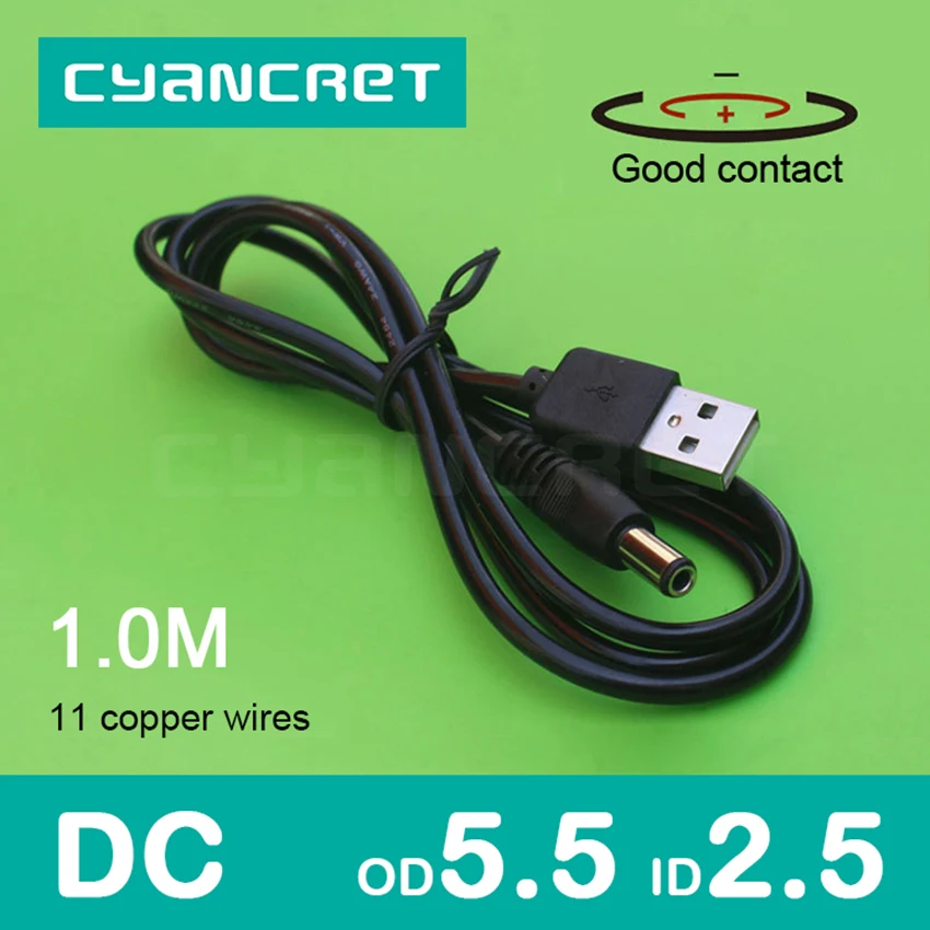 

Power Cable USB 2.0 to DC 5.5mm x 2.5mm 1.0M 1A Support 5V or 12V Charger Connector Cable for Router TV box Table lamp MP3 MP4
