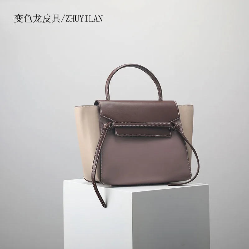 

2018 New fashion genuine handbag Hit color leather bag for woman bags trapeze multicolor shoulder handbags