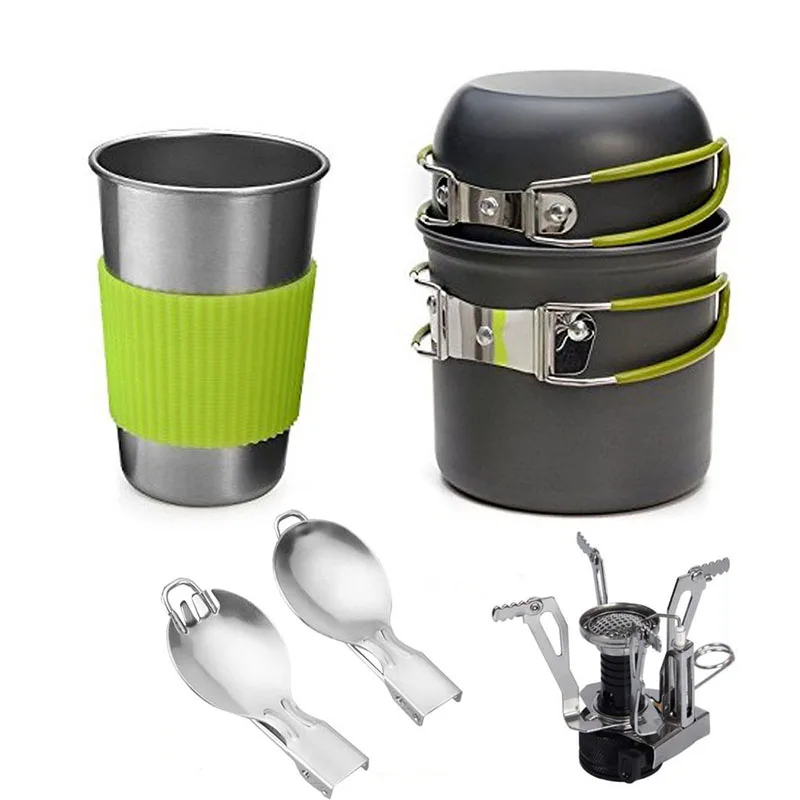 Outdoor Tableware Stove Sets Camping Cookware Camping Utensils Camp Tools Hiking Cup Aluminum Alloy Stainless Steel Pot Pan (2)