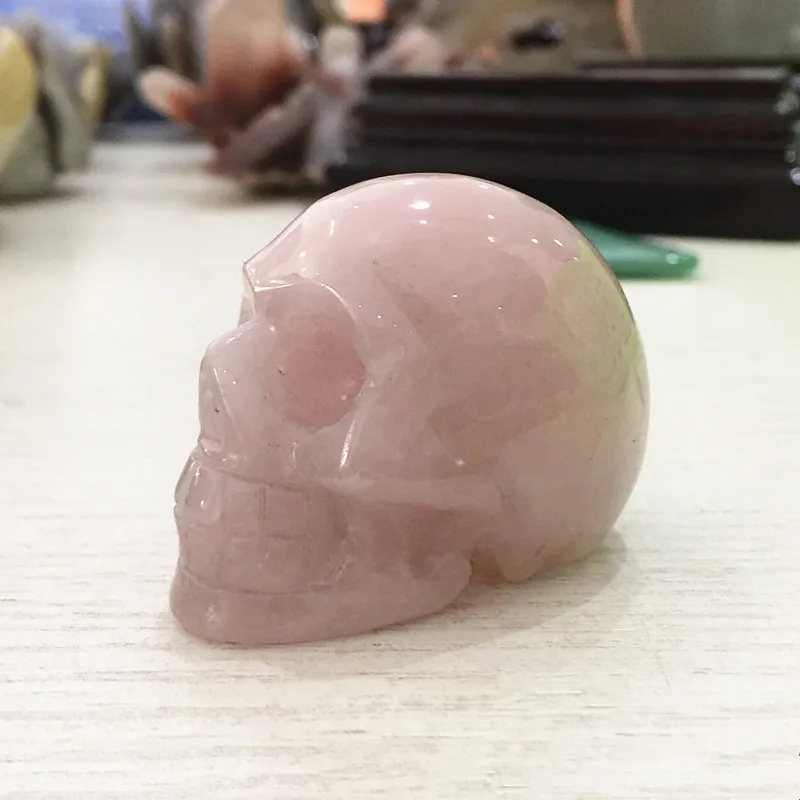 

Natural Rose Quartz Crystal Skull Hand Carved Figurine Home Decoration Gemstone Collection Reiki Stone