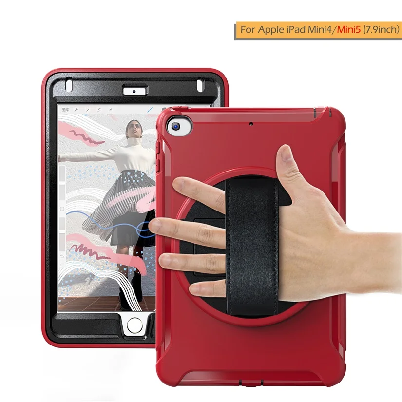 Для Apple iPad mini 5 Чехол, ударопрочный сверхпрочный защитный чехол для iPad Mini 4 5 чехол с ремешком на руку - Цвет: Красный