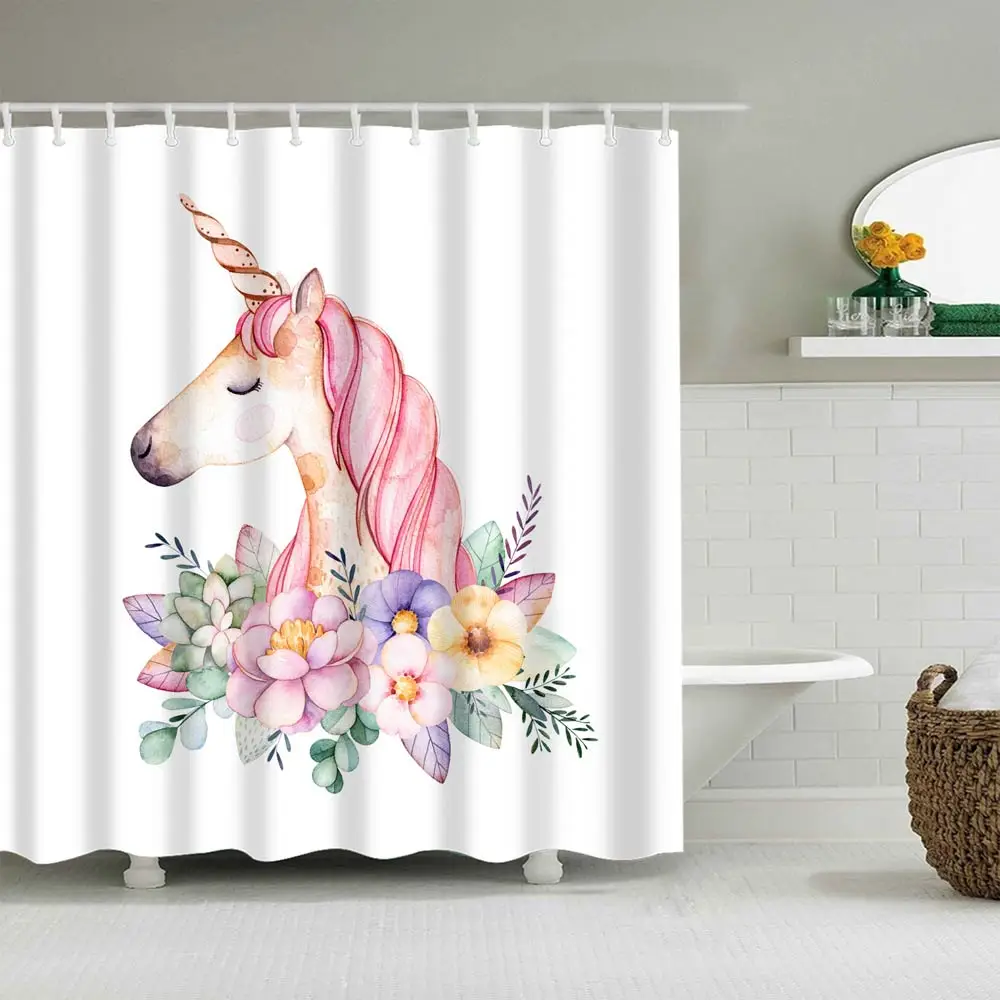 

Svetanya Waterproof Shower Curtain Unicorn Print (include 12 pcs Hooks) 180*180cm