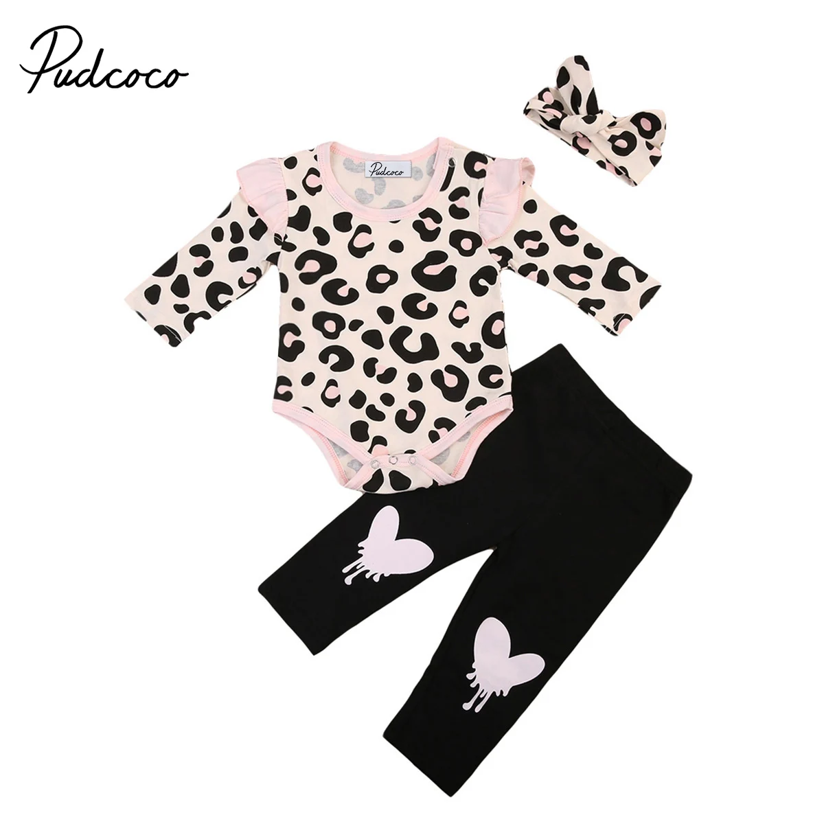 

Pudcoco Baby Clothes Autumn Infant Baby Girl Clothes Set Leopard off shoulder romper heart shape Pants Outfits Baby Clothing