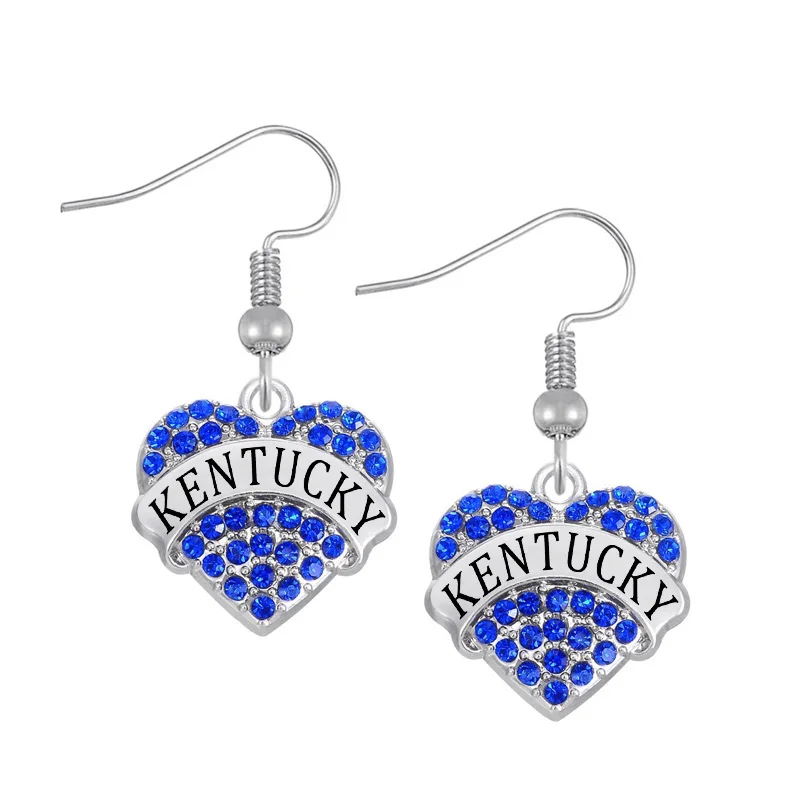 

DOUBLE NOSE Dropshipping Aliexpress Hotsale Crystal Rhinestone Hearts Kentucky State Women Hook Earrings