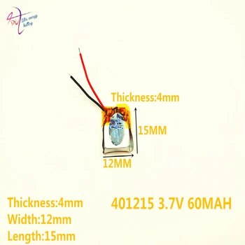 

3.7V 60mAh 401015 401215 Lithium Polymer Li-Po li ion Rechargeable Battery For Mp3 MP4 MP5 GPS mobile bluetooth