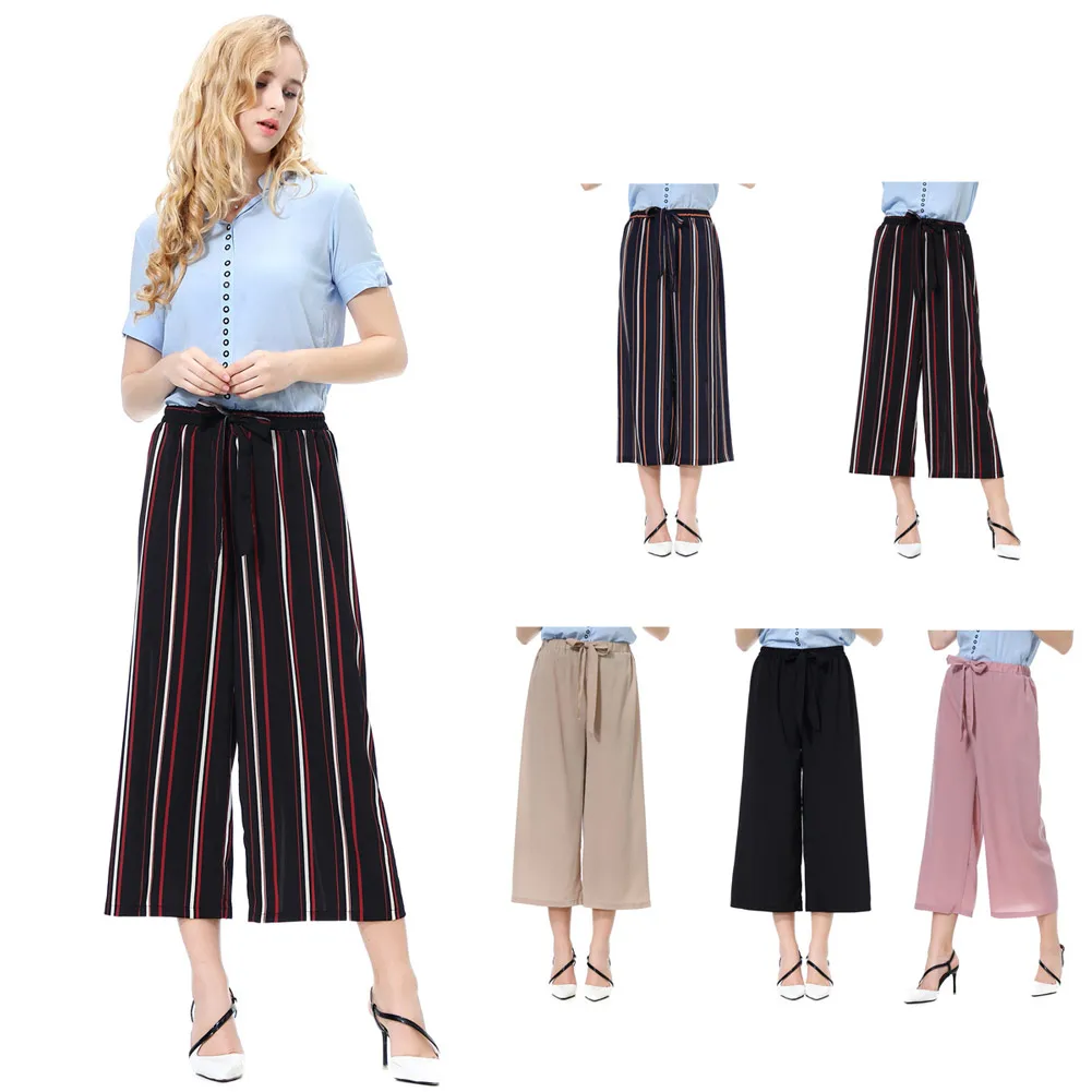 

Women Solid Color Trousers Cool Striped Loose Wide Leg Pants for Summer NYZ Shop