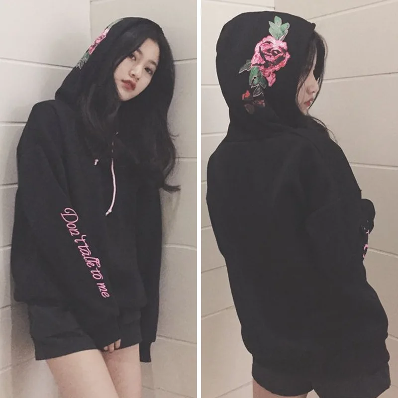 

kpop BLACKPINK autumn loose casual Black hooded sweatshirt women new korean cotton Harajuku long sleeve hoodies Harajuku clothes
