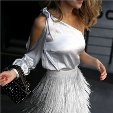 AEL One Shoulder Sliver Sexy Shirt Split Sleeve Top 2 Piece Set Women Fringe Skirts Tassels Long Elegant Bodycon Midi Summer2019 AEL One Shoulder Sliver Sexy Shirt Split Sleeve Top 2 Piece Set Women Fringe Skirts Tassels Long Elegant Bodycon Midi Summer2019