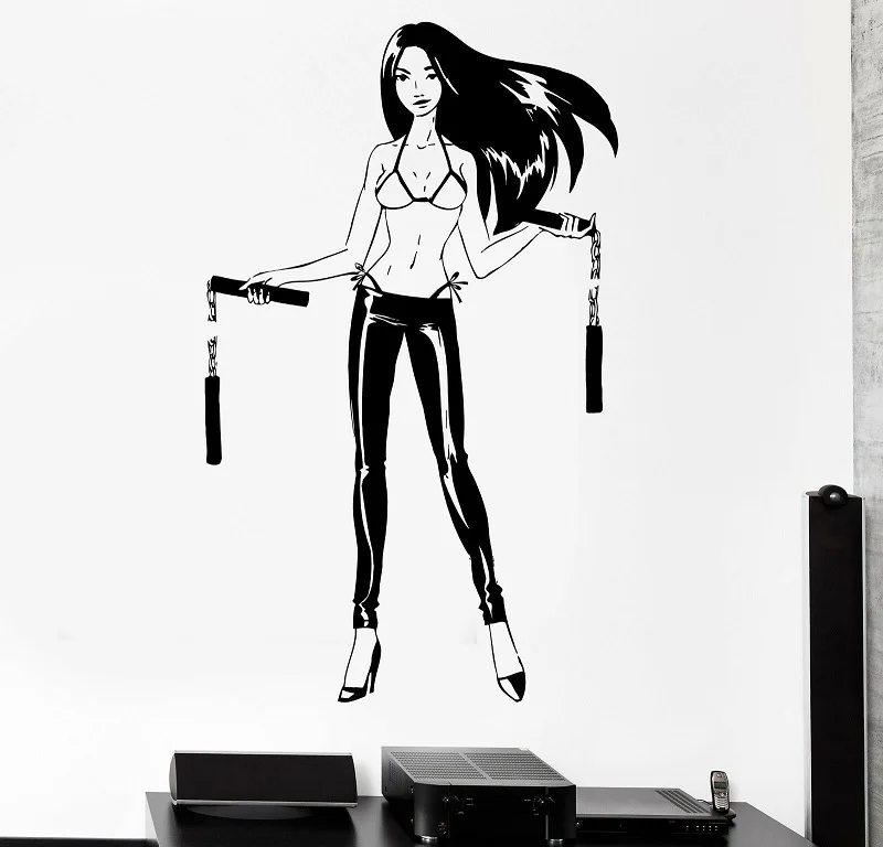 

Wall sticker sports sexy babes with nunchaku martial arts vinyl decals, girls love sports bedroom living room wall stickers QJ10