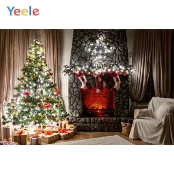 

Yeele Christmas Tree Curtain Stocking Sofa Fireplace Carpet Home Photography Backgrounds Photographic Backdrops for Photo Studio