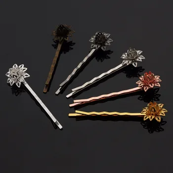 

10pcs/lot Rose Gold Silver Color 55*16mm Flower Hair Barrette For Women Copper Hair Clips Pins Wedding Bridal Hair Accessories