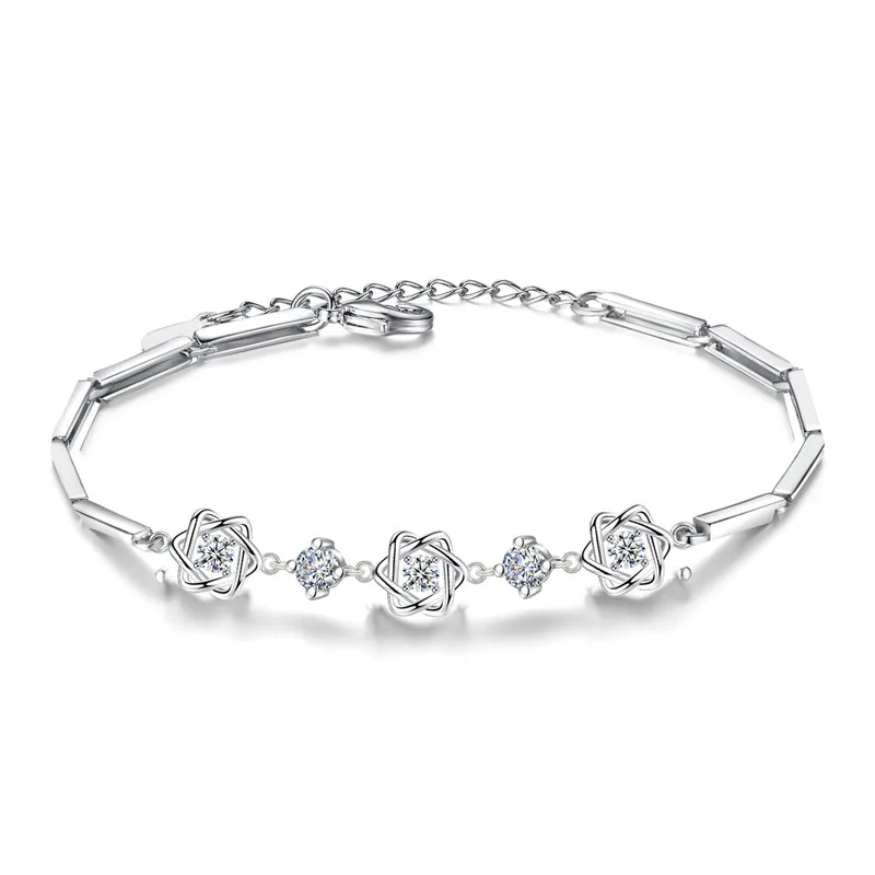 Стерлингового серебра 925 Модный Блестящий Кристалл Звезда женские браслеты ювелирные изделия женский подарок на день рождения оптом Прямая