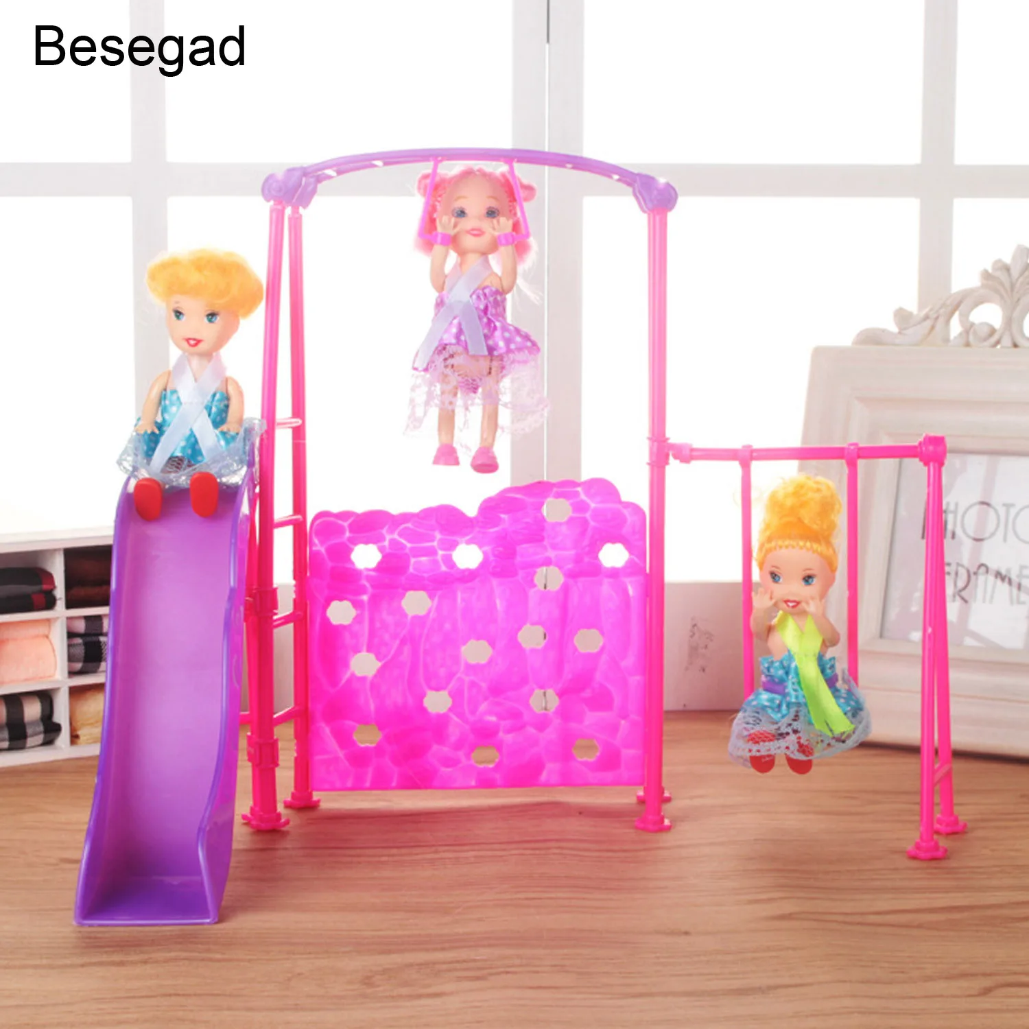 

1Set Funny Doll House Accessories Playground Park Slide swing Toys Amusement Devices Doll House Accessories for Barbie Kid Gifts
