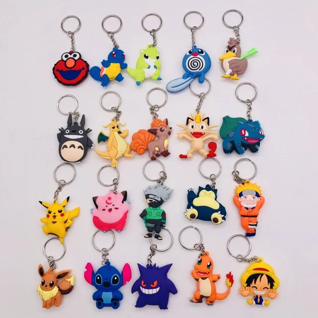3D Anime Figure Pokemon Go Keychain PVC Cartoon Pocket Monsters Pikachu Naruto Pendant Key Chain