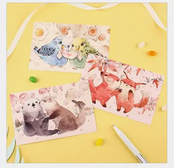 

30Pcs/pack Lovely fox rabbit frog otter bird Postcard Greeting Card Envelope Gift Birthday Card new year Message Card escolar