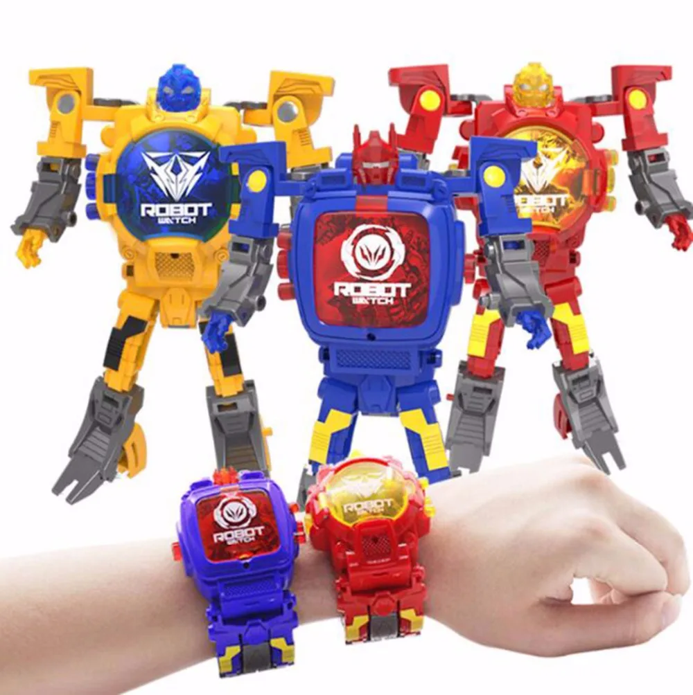 

New Trasformation Wristwatch Toy Children Sports Cartoon Watches Kid Xmas Gift Cute Boys Robot Transformation Toys Distortion
